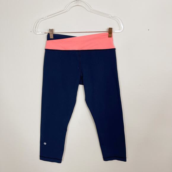 Lululemon Astro Wunder Under Crop Leggings Womens 6 Navy Inkwell Coral Orange - Picture 2 of 9